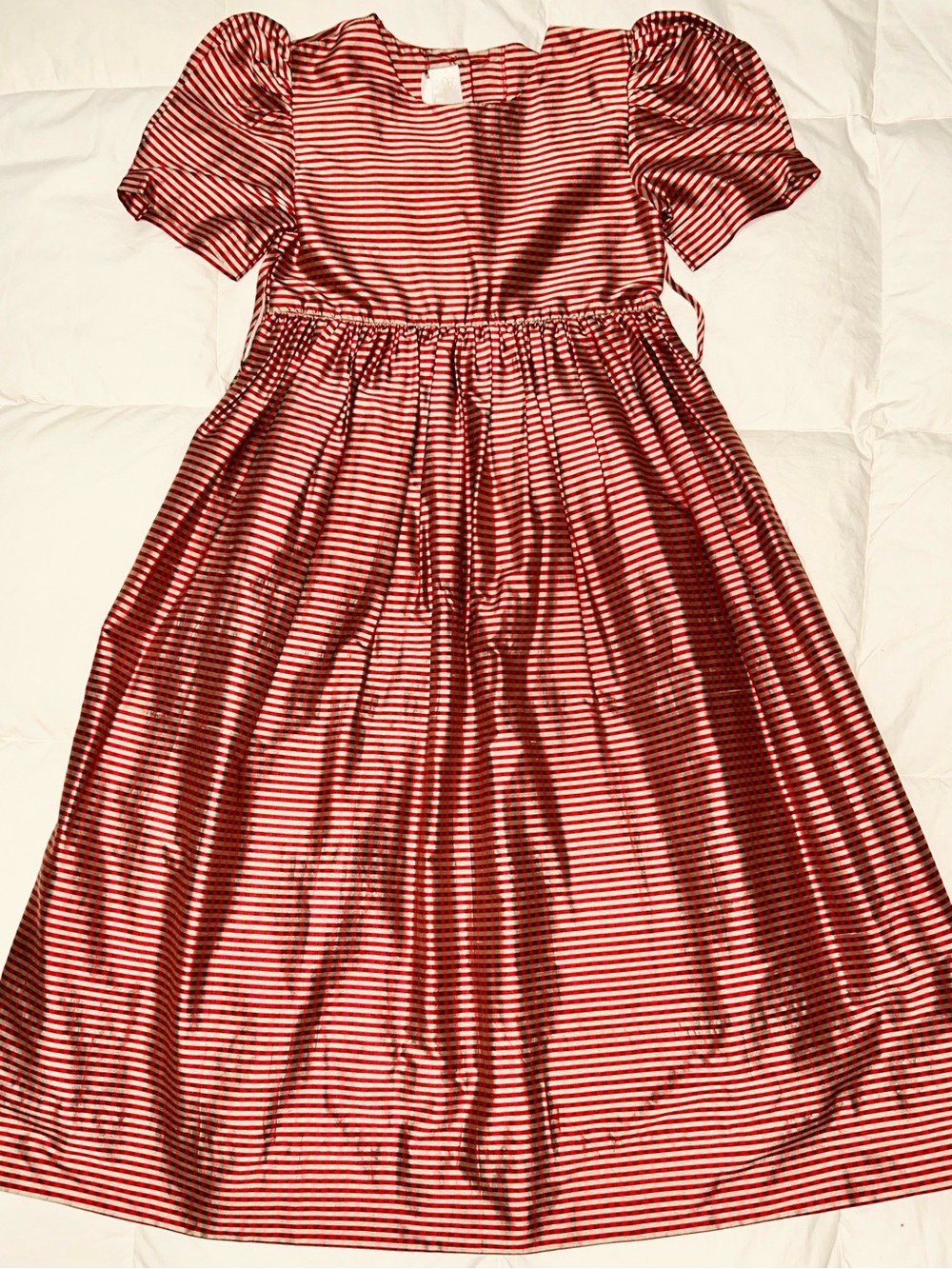 Strasburg red/gold 100% silk stripe dress sz 6. See description